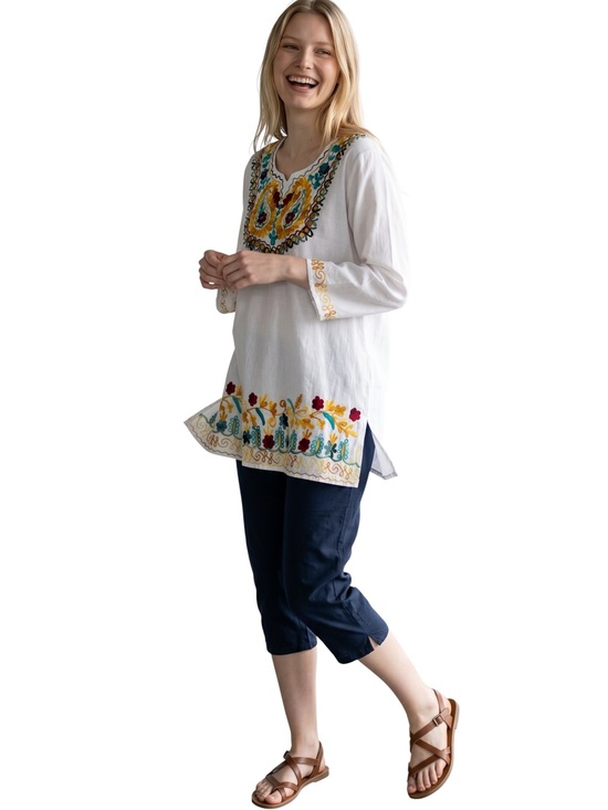 Royal Moda Tops - Royal Moda Vibrant floral embroidered tunic. Size large? - See measurements.